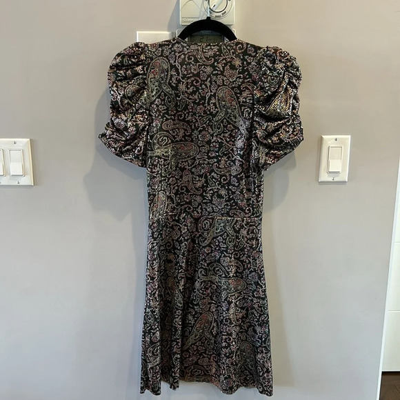 ba&sh Gala Metallic Cross  Top Gathered Puff Sleeve Mini Dress - Picture 11 of 15